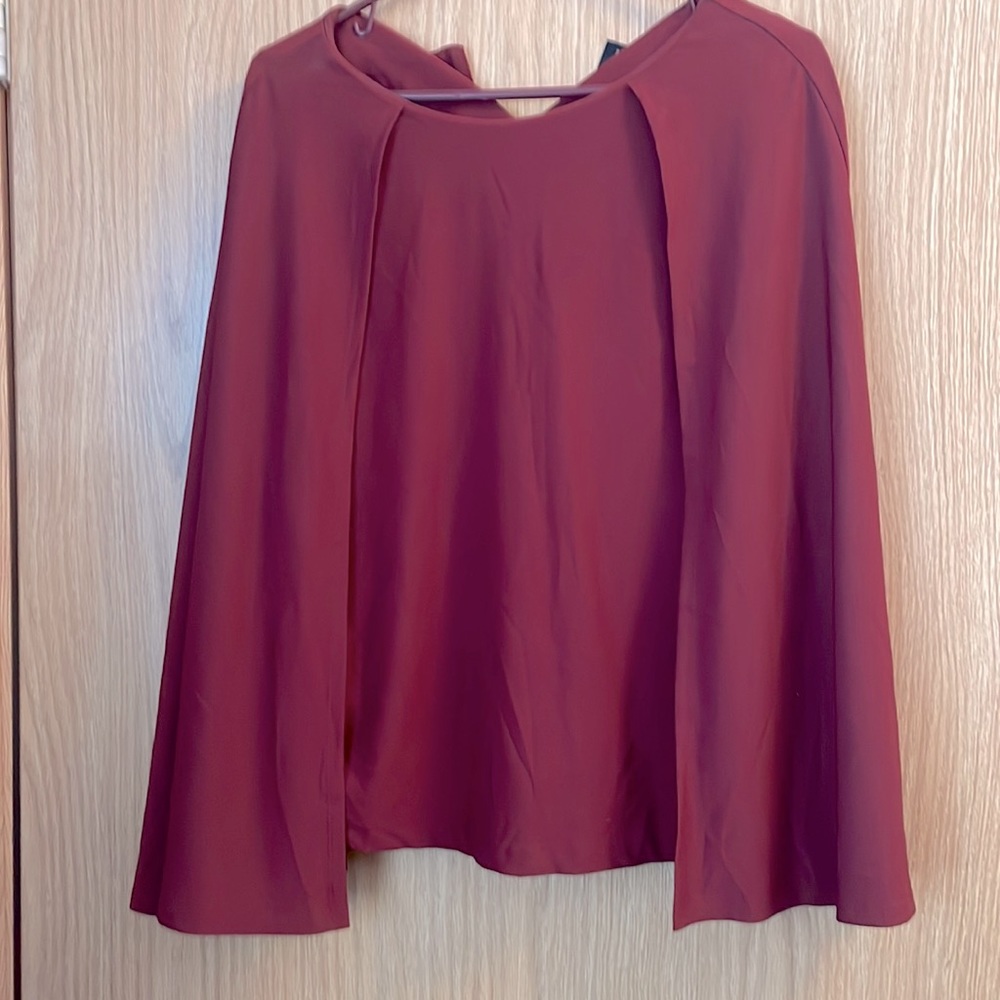 IMAN Burgundy, cape style blouse, size medium